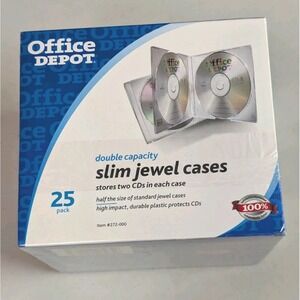 Office Depot Double Capacity Slim Jewel Cases 25 Pack - Holds 2 CDs Each - NEW